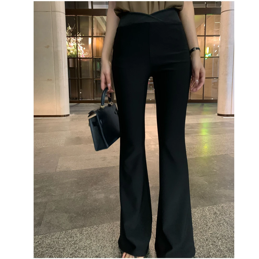 LZY【裤乐之镜】春夏新款高级感垂感微喇叭高腰显瘦休闲裤A-1647