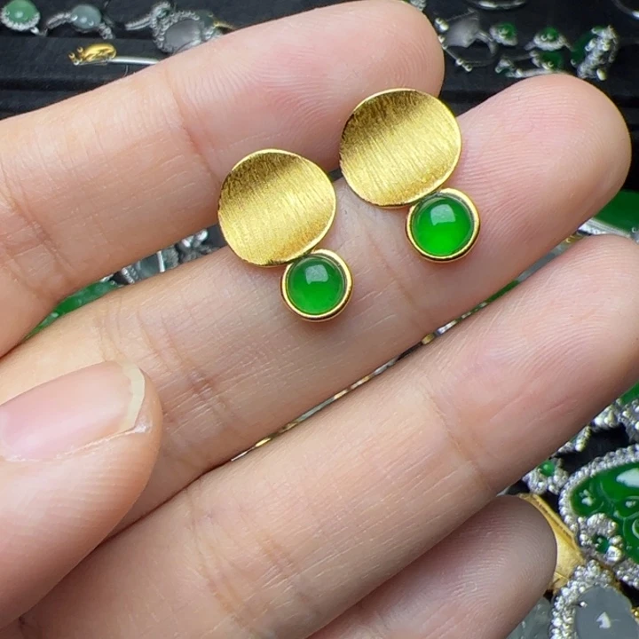 L****翡翠银S925镶嵌耳饰