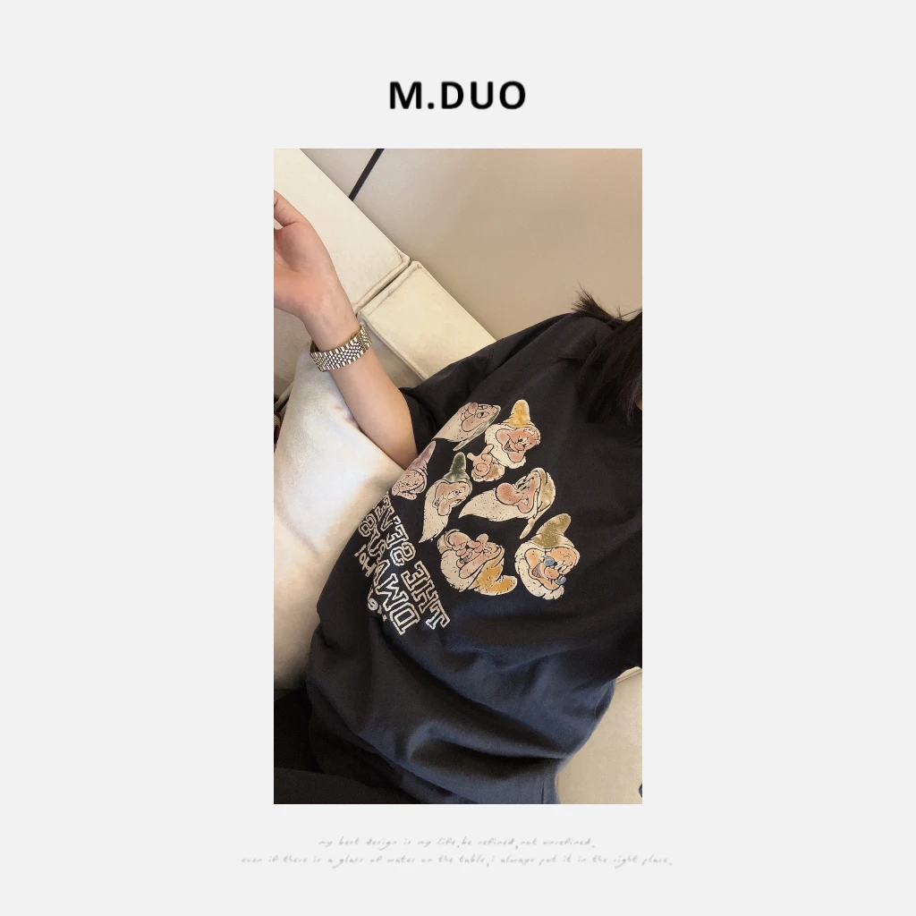 M.DUO 小众潮流时尚半袖圆领设计感纯棉春夏ins短袖卡通T恤2228