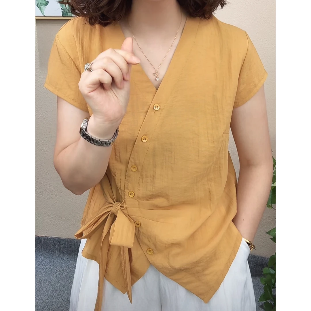 2025夏季新款时尚洋气百搭减龄显瘦气质短袖T恤女设计感褶皱上衣