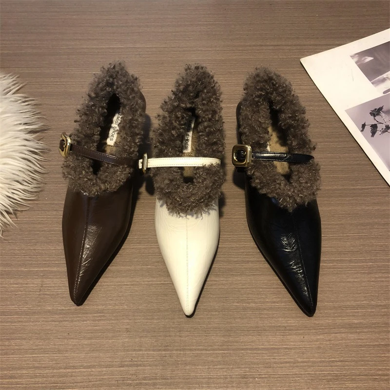 秋冬外穿尖头时尚毛毛鞋气质秋季式风低跟平底