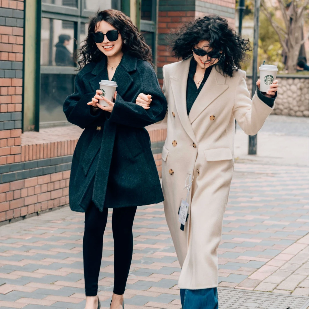 秋冬蚕丝驼绒双面羊毛长款大衣