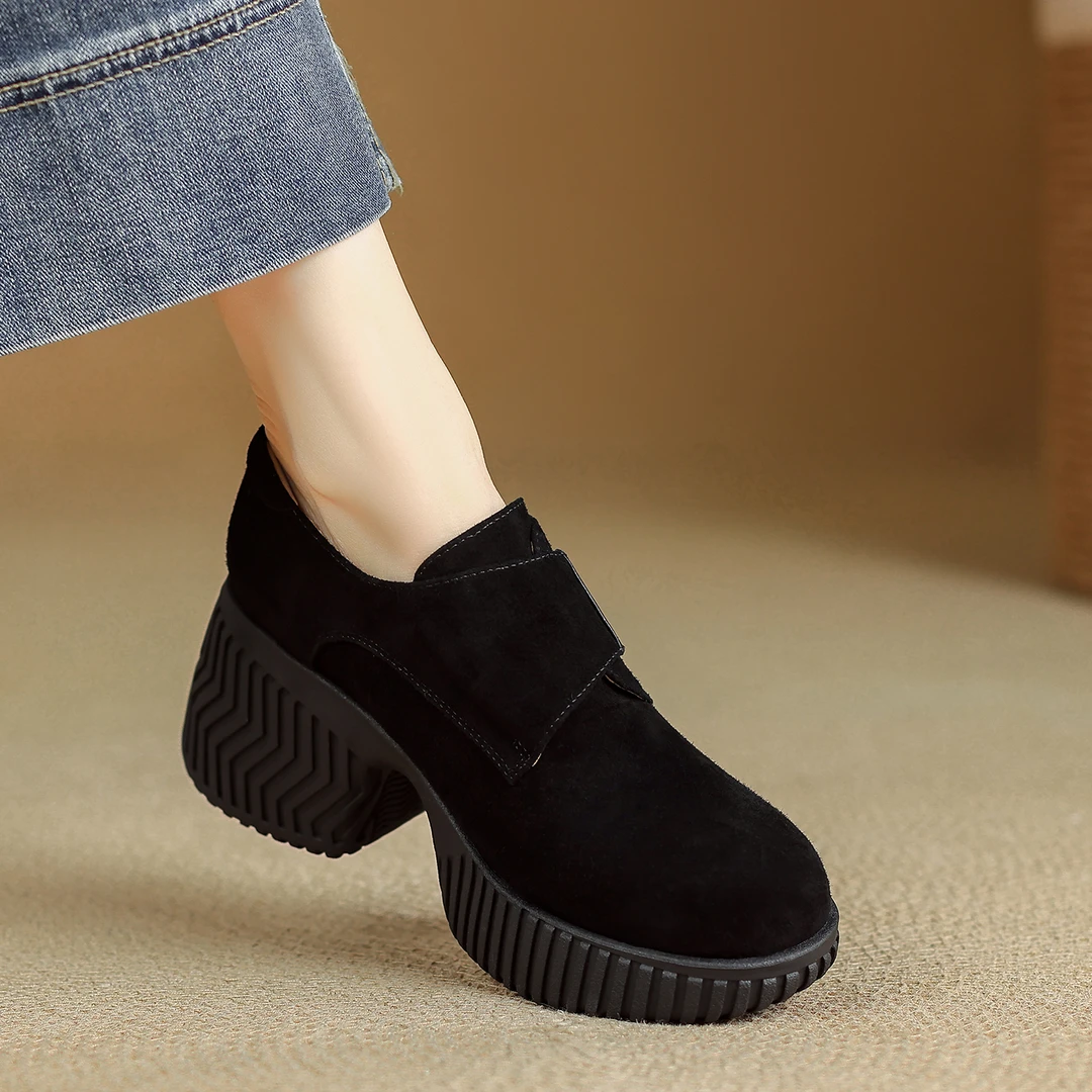 小个子手工女鞋8cm~厚底小皮鞋圆头粗跟不累脚妈妈鞋春季深口单鞋