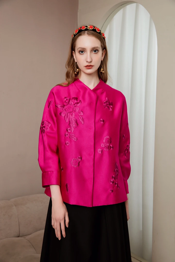 【古梵孜】2303夏姿风丝毛刺绣气质外套短款上衣中式时尚复古中国风