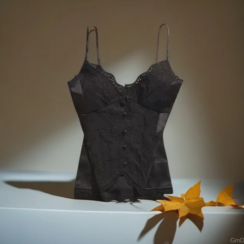 美背吊带背心女打底国风黑蕾丝内衣外穿修身别致色纯欲新中式女