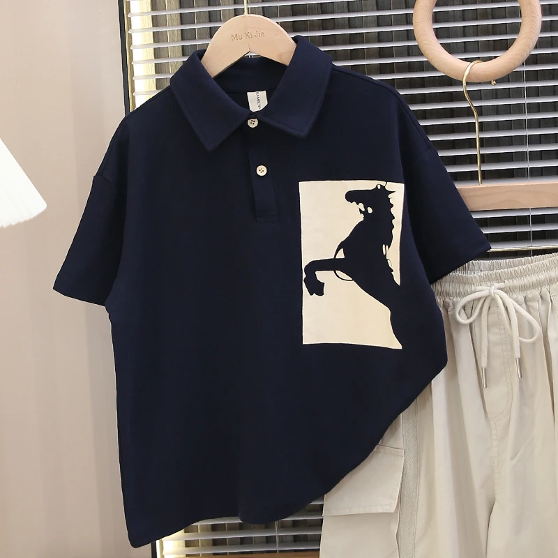 男童夏装polo衫2025新款中大童男孩短袖T恤宽松夏季薄款时尚上衣