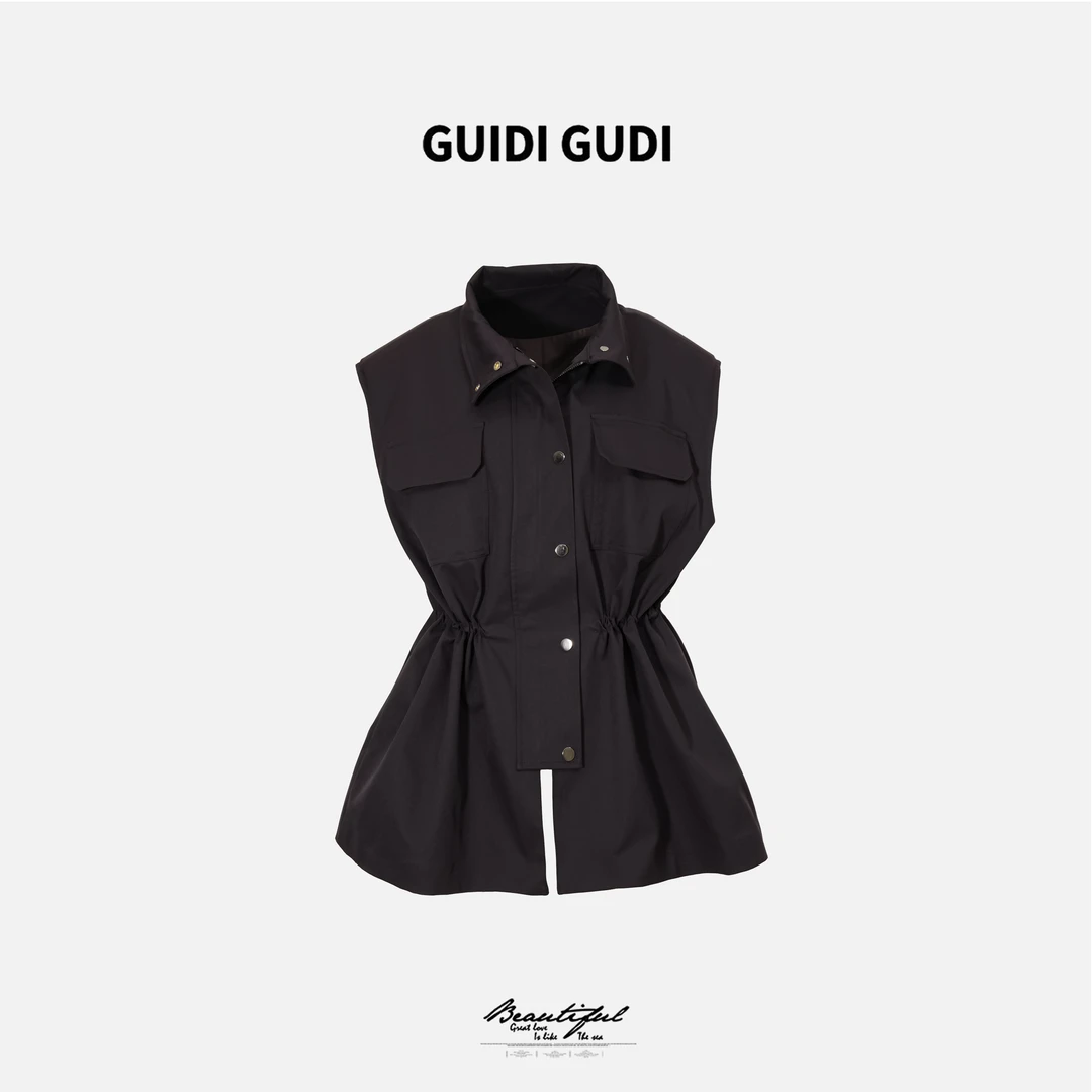 GUIDI GUDI【娜可露露】休闲时尚工装马甲外套/黄加蓝