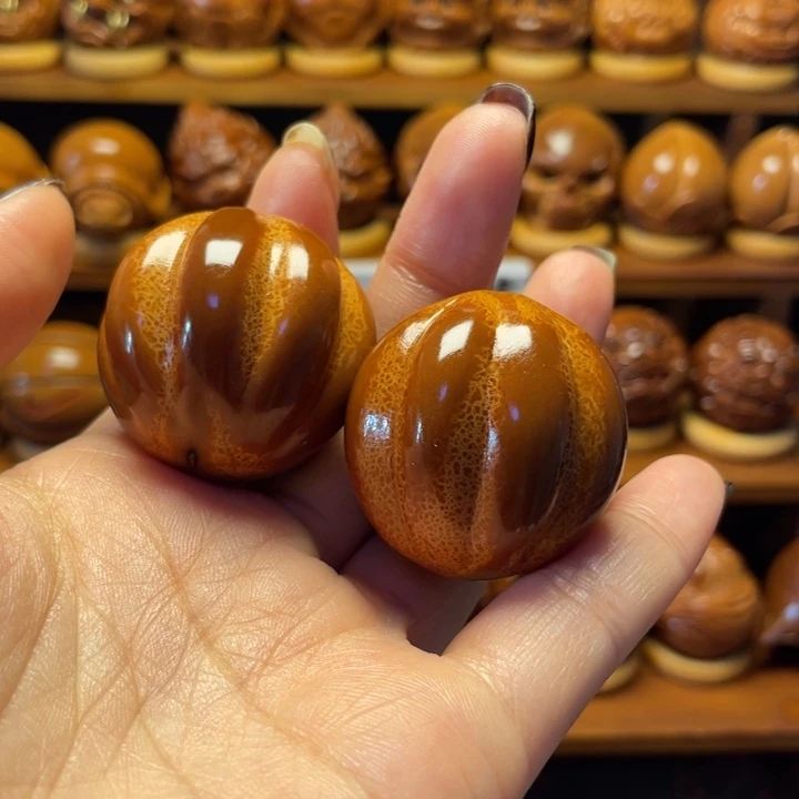 新***板橄榄核把件瓜珠一对