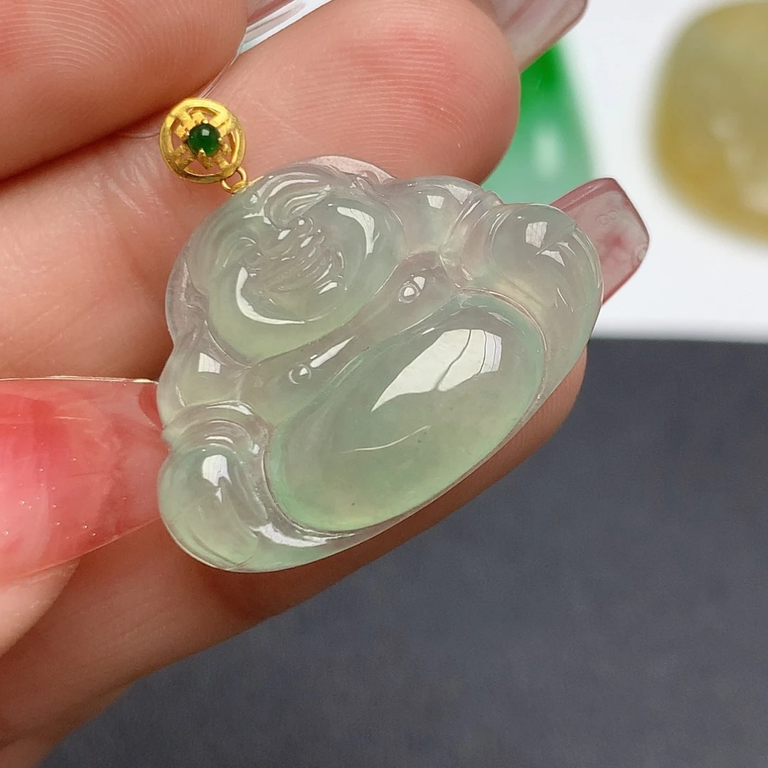 翡翠颈饰18K金镶嵌佛公