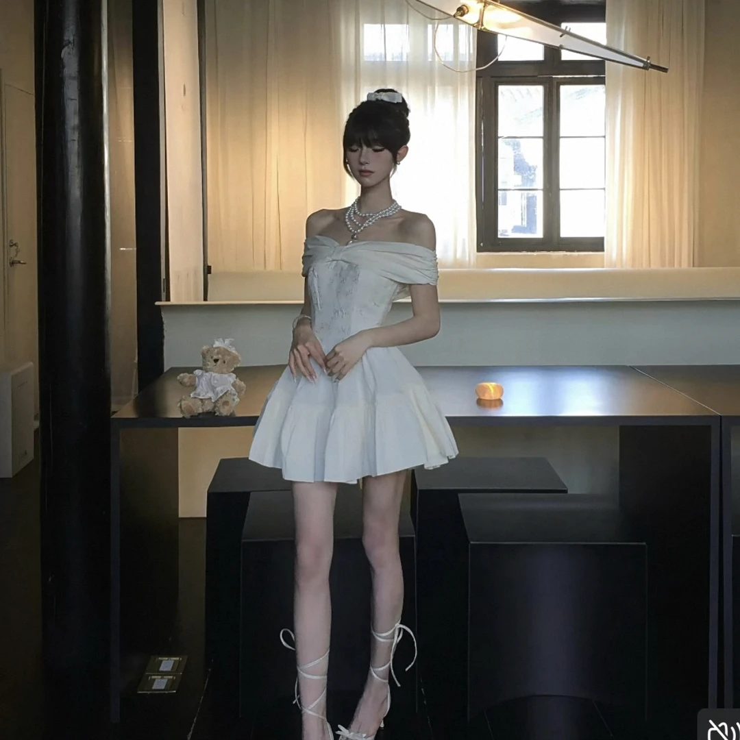 【反骨ZAI】一字肩抹胸连衣短裙#6112