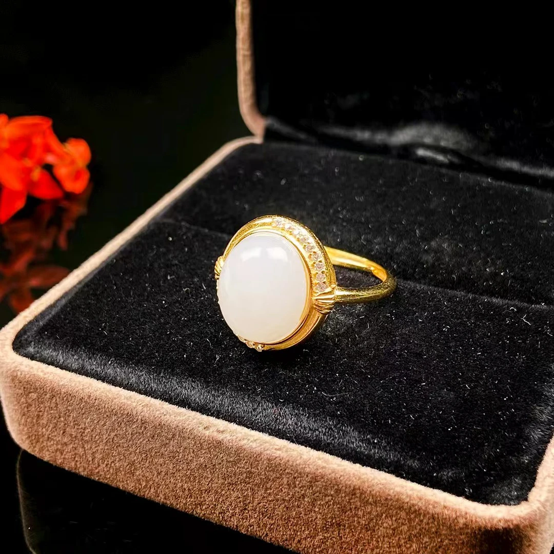 【麦子家族年终大促】天然和田玉S925银白玉戒指时尚百搭 D3208