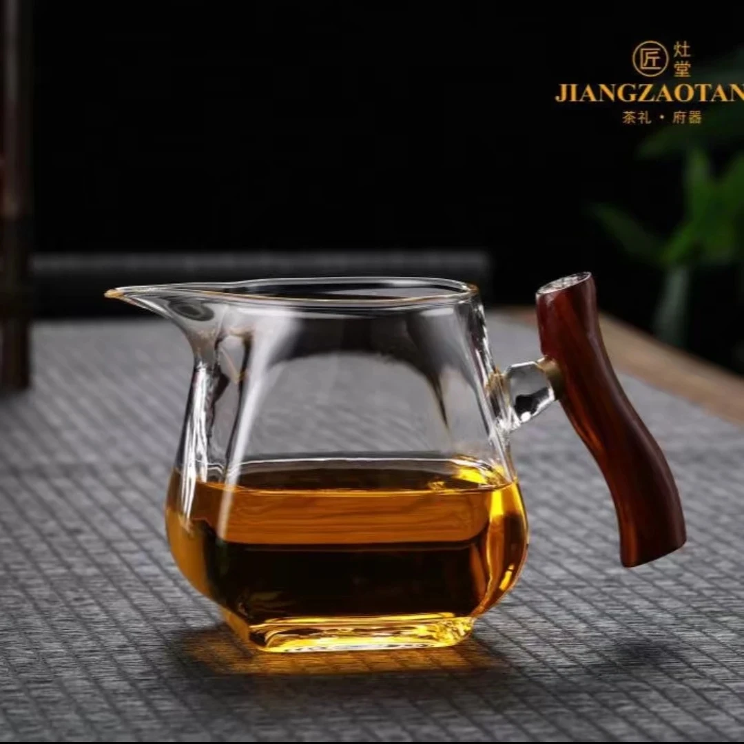 匠灶堂S把天圆地方加厚高硼硅公道杯木把