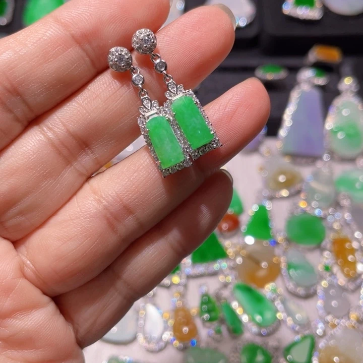 翡翠银S925镶嵌耳饰精品