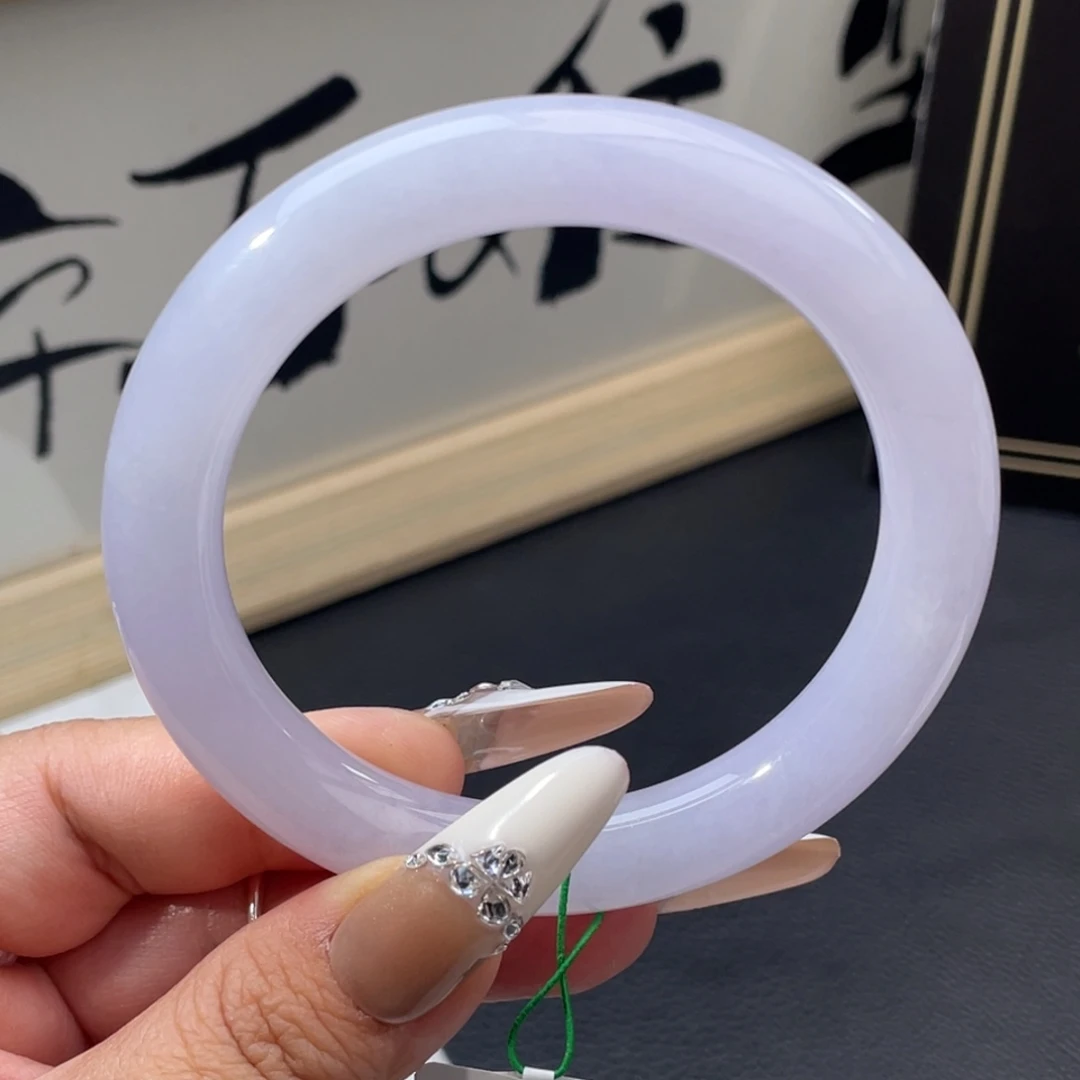 翡翠未镶嵌手镯【大圈强推】细糯化粉紫圆条手镯