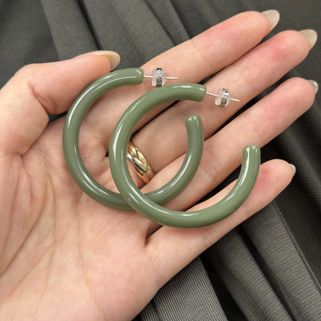 愿岛 黄铜珐琅耳饰 法式气质时尚苍绿色珐琅圈圈耳环EH2582