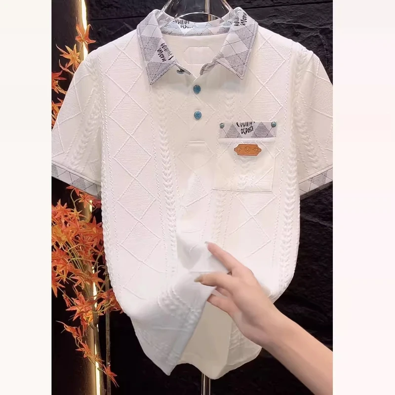 夏季新款男士翻领拼接男女同款潮流时尚休闲短袖百搭气质POLO衫