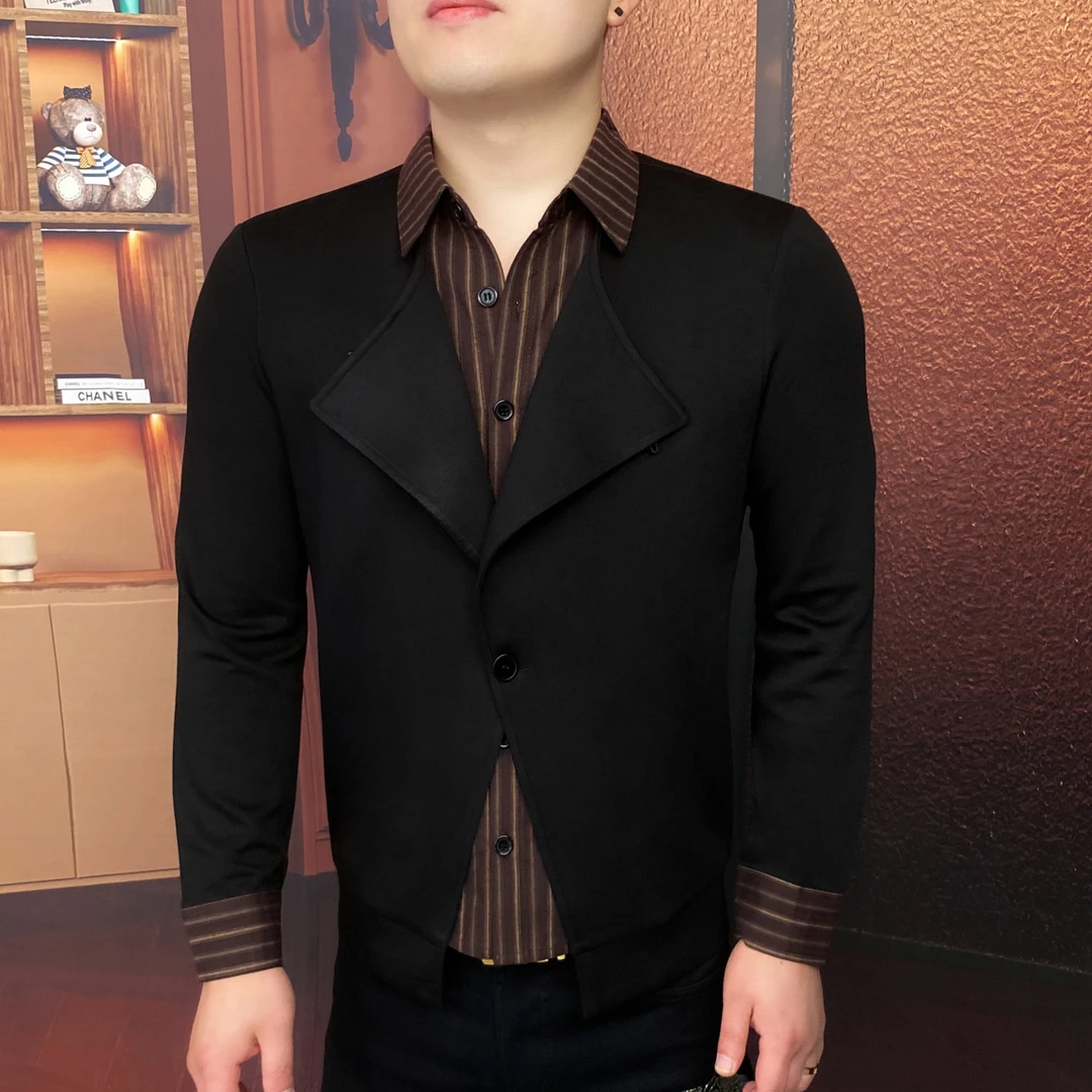 《无间道》秋季新款开衫外套假两件男士商务长袖帅气休闲百搭时尚1