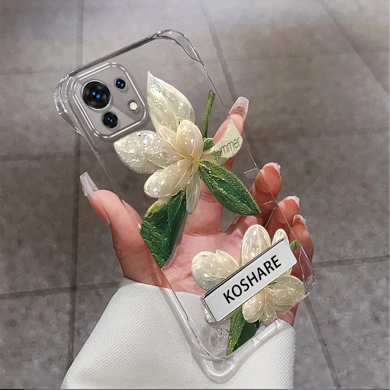 适用于小米11青春系列水晶花无边框支架手机壳