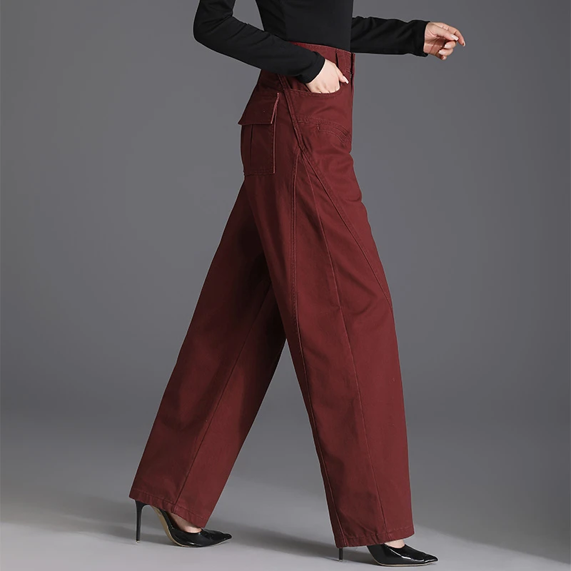 高腰酒红色时尚阔腿灯笼裤2025春秋新款女裤裤子复古休闲裤长裤子