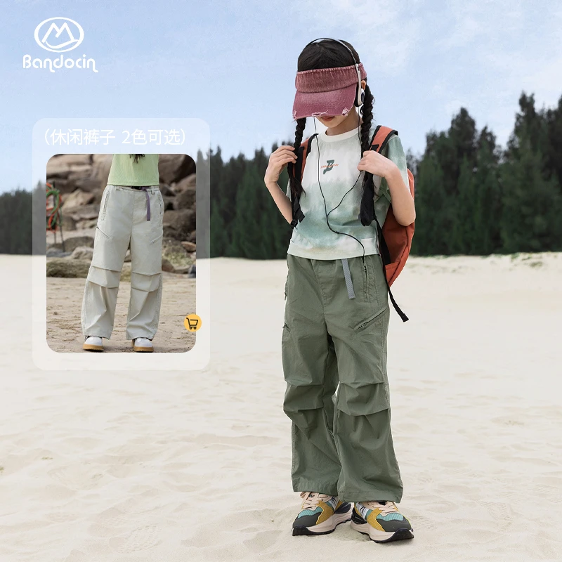 BANDOCIN/半度闲女童夏季户外工装裤洋气中大童百搭直筒宽松长裤