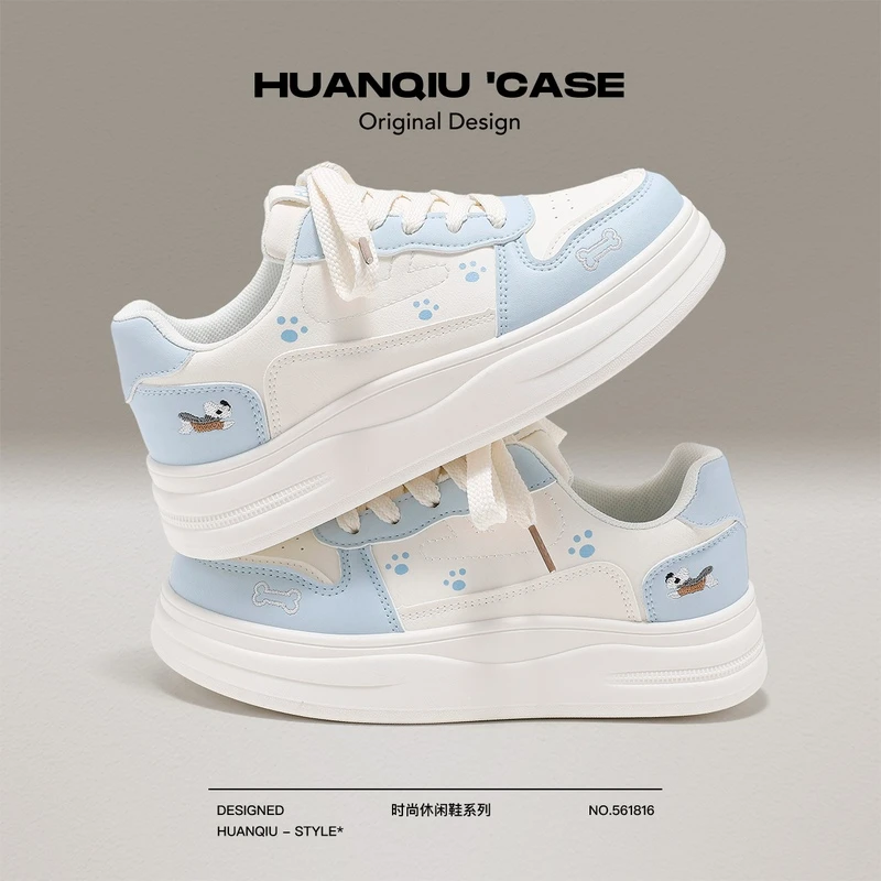 环球爆款厚底增高时尚女鞋舒适清新猫爪印小白鞋百搭休闲学生板鞋