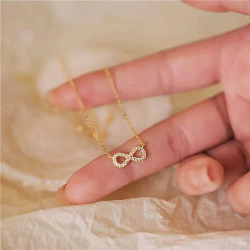 YQJR 钛钢项链 日韩无限符号项链女轻奢小众莫比乌斯环锆石锁骨链