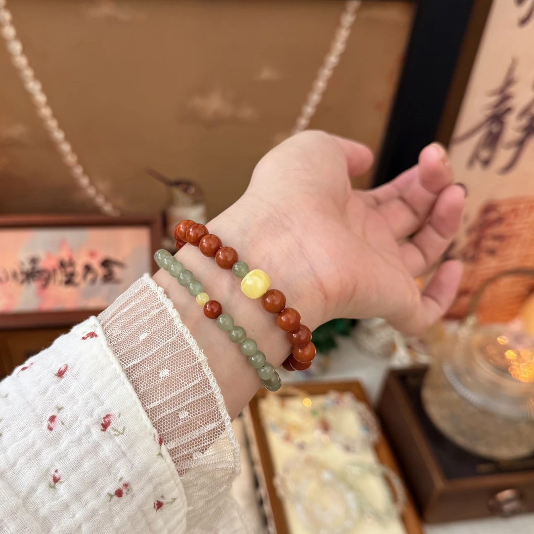 「山渐青」和田玉玛瑙小手链 清冷感中式美学 晴水高阶品质可复检