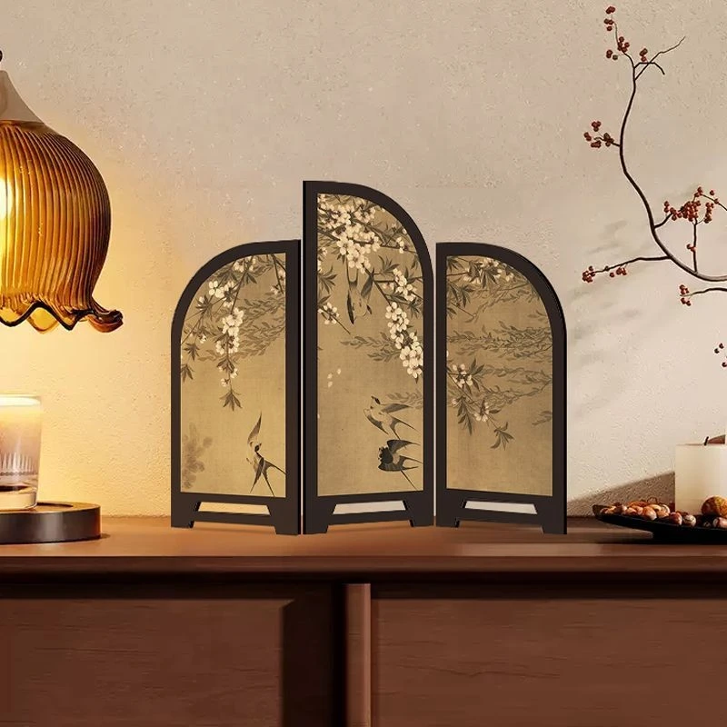 新疆西藏包邮新中式国风鹊枝屏风桌面摆件中古风装饰画客厅餐厅复