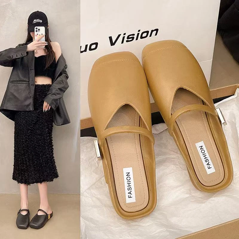 小金块软底2025春夏新款法式半拖鞋时尚百搭懒人时尚平跟拖鞋