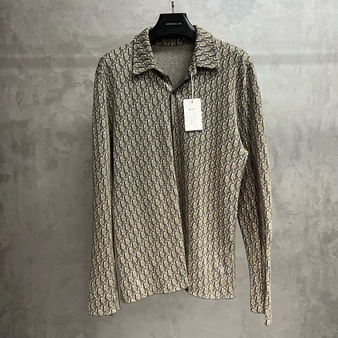 99新 DIOR/迪奥 米色满印图案logo长袖衬衫外套 /L码