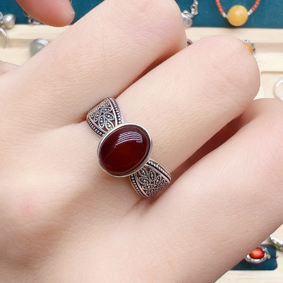 血珀戒指银S925镶嵌，