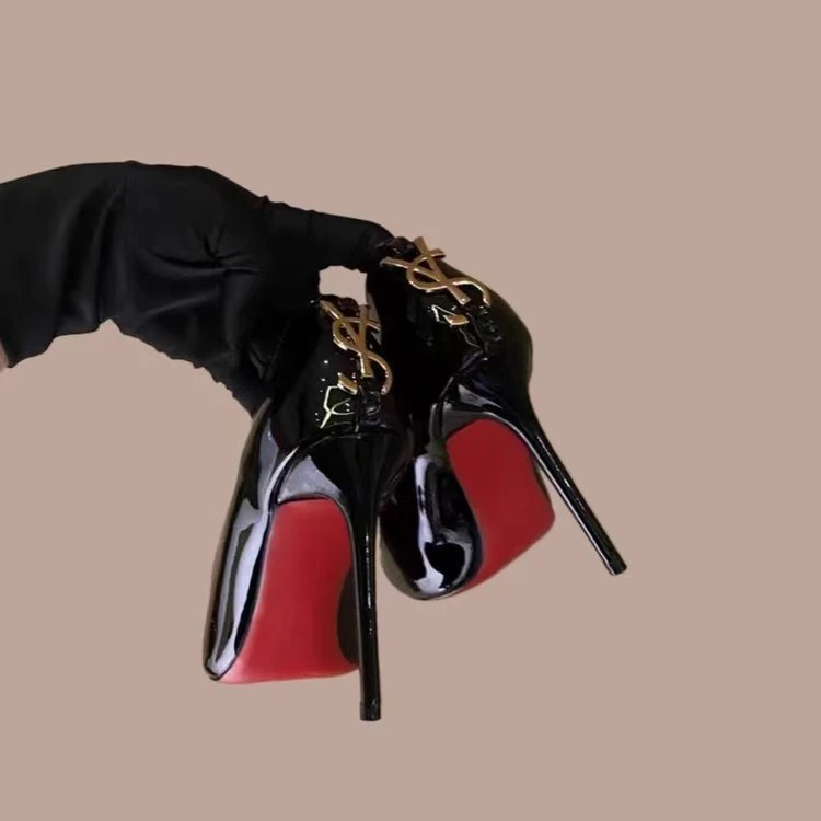 红底带字母新款黑色红底高跟鞋细跟女2025春秋新款百搭性感职业