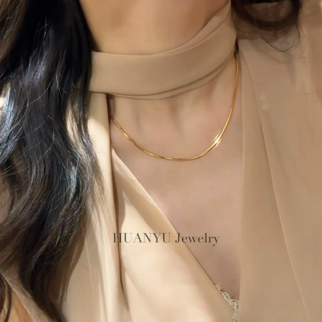 【HUANYU】镀k金 蛇骨素链锁骨链ins风金色时尚项链简约