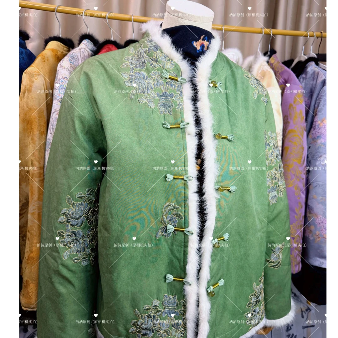 2026新款冬季短外套冬季双面水貂刺绣外套外套网红棉袄加绒中国风