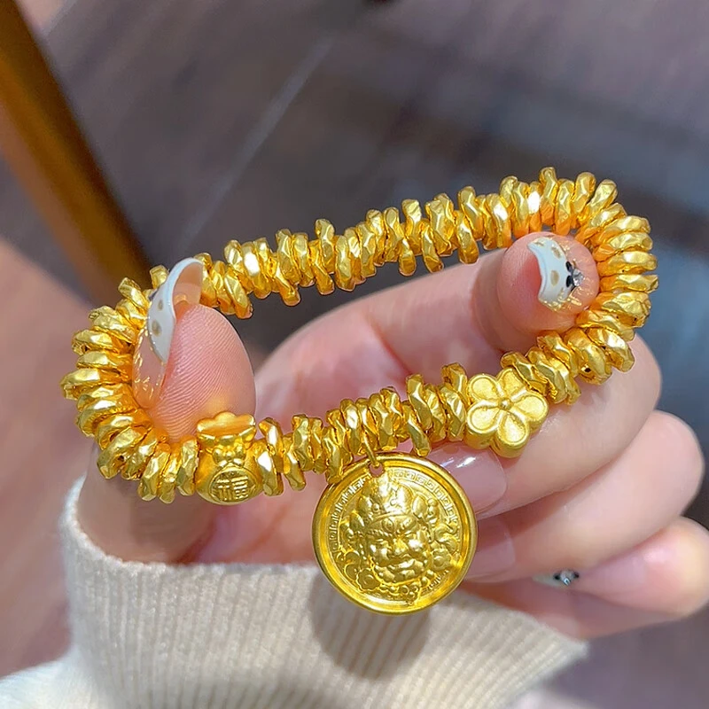 瑞诺黄金桃花黄财神盘缠金手链足金手串生日七夕情人节礼物送女友