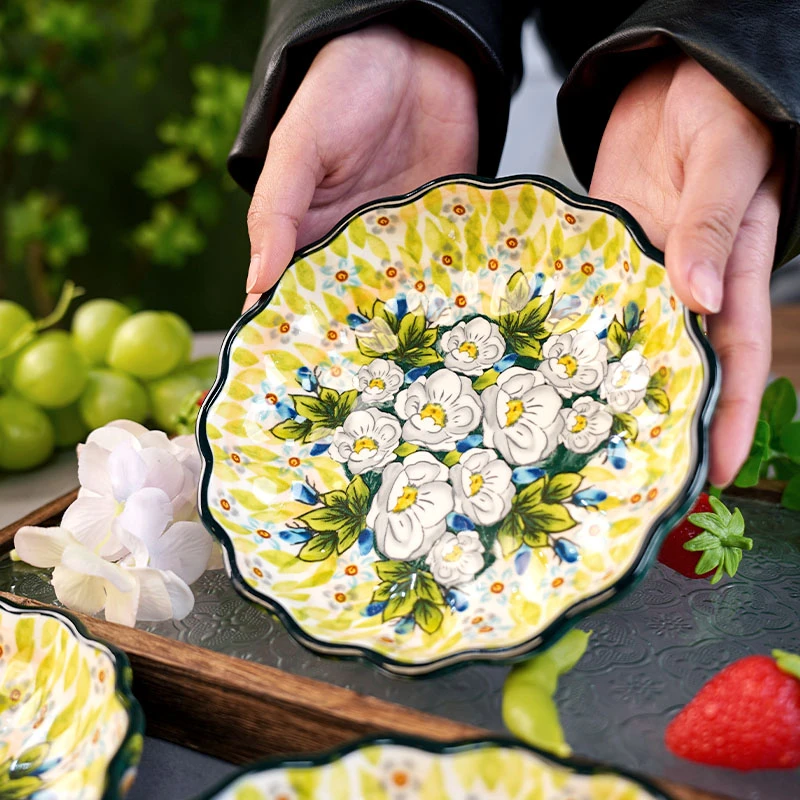 【兮房】浅茉深圆盘子家用6.5英寸陶瓷餐具釉中彩高颜值2025新款