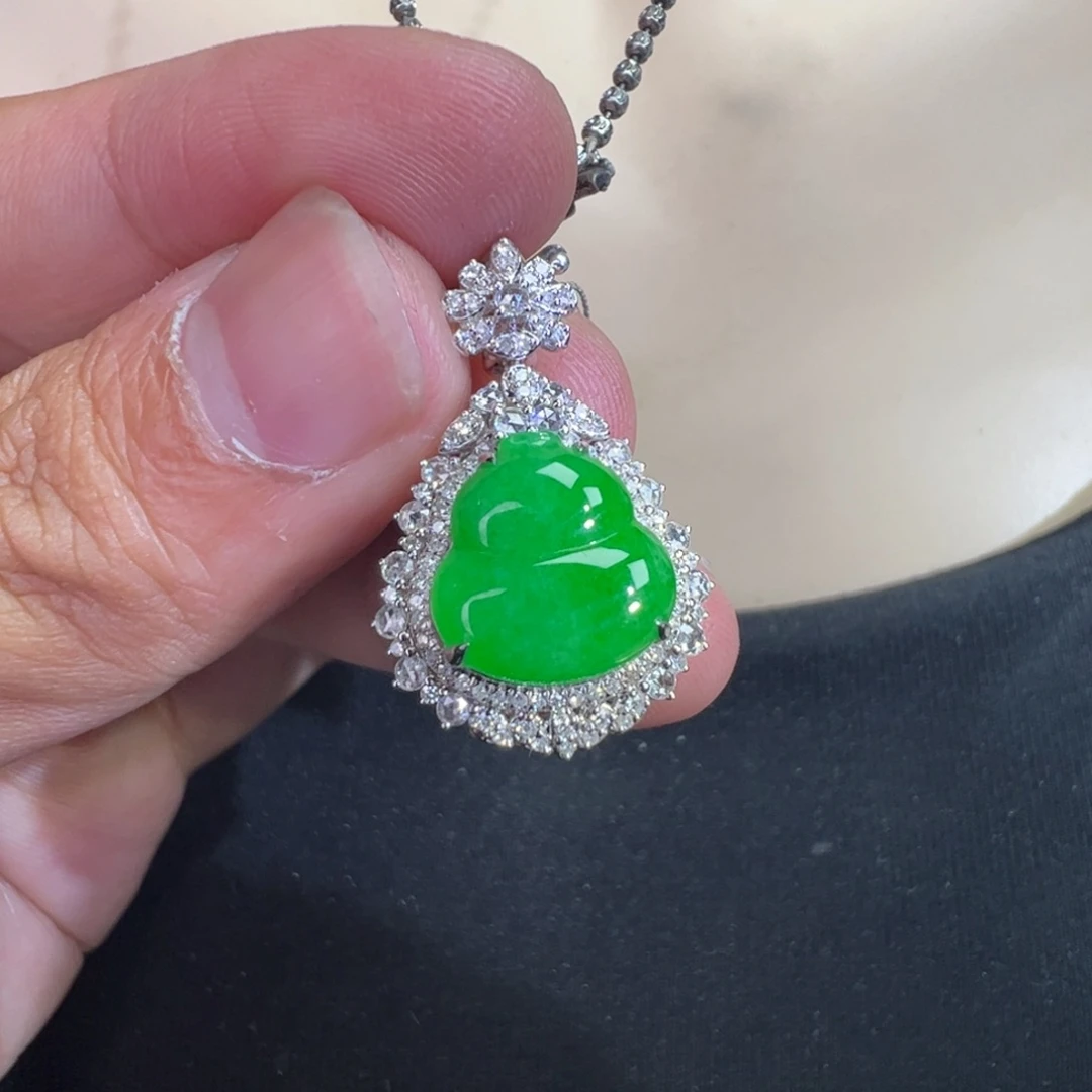 翡翠18K金镶嵌吊坠(不含链)