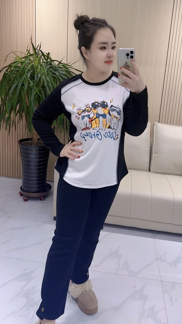 【聪姐推荐】6783美式猫咪卡通印花T恤（衣长63，胸围120）