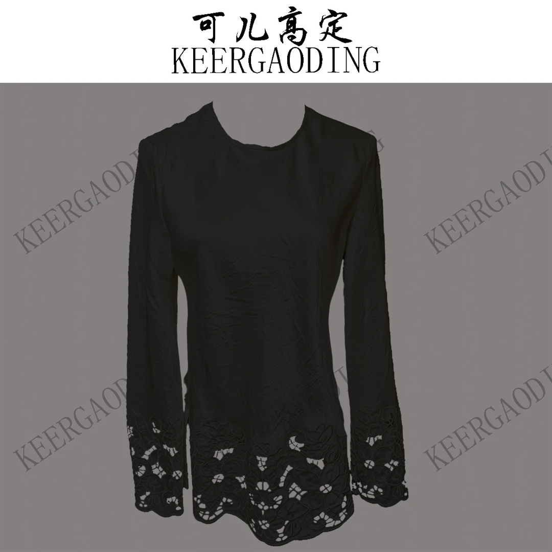 【可儿•高定】高端新中式设计师款醋酸提花长袖上衣BQ-650059黑