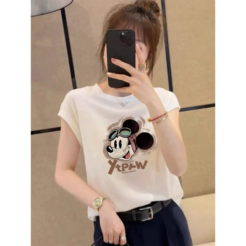 小飞袖正肩纯棉短袖t恤女2025新款设计感白色上衣显瘦打底衫夏季