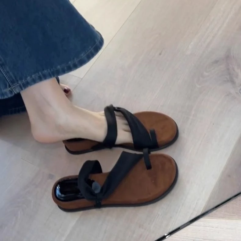 2025年夏季新款法式复古风圆头拖鞋百搭女百搭内增高单鞋女一脚蹬