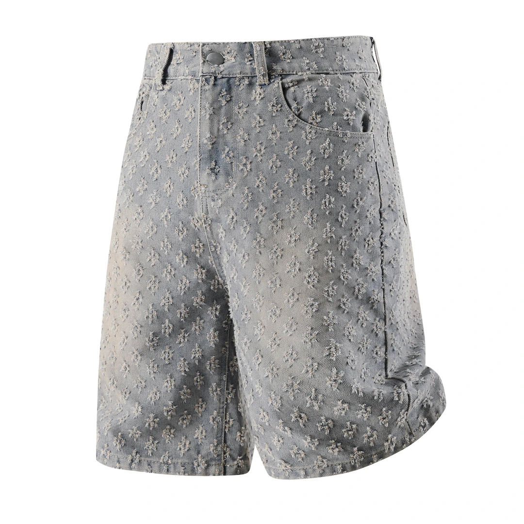 SS22威登【提花满印老花牛仔】美式高街复古提花水洗做旧牛仔短裤