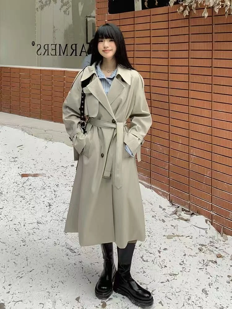 【影姐宠粉】复古长款风衣女春秋韩版气质休闲双排扣外套大衣119