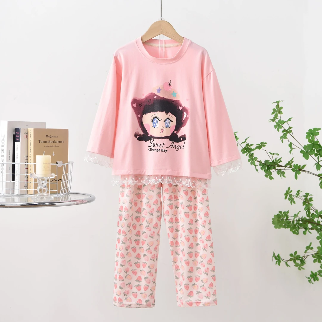 然然女装长袖透气睡衣家居服套装韩版卡通柔软舒适A009