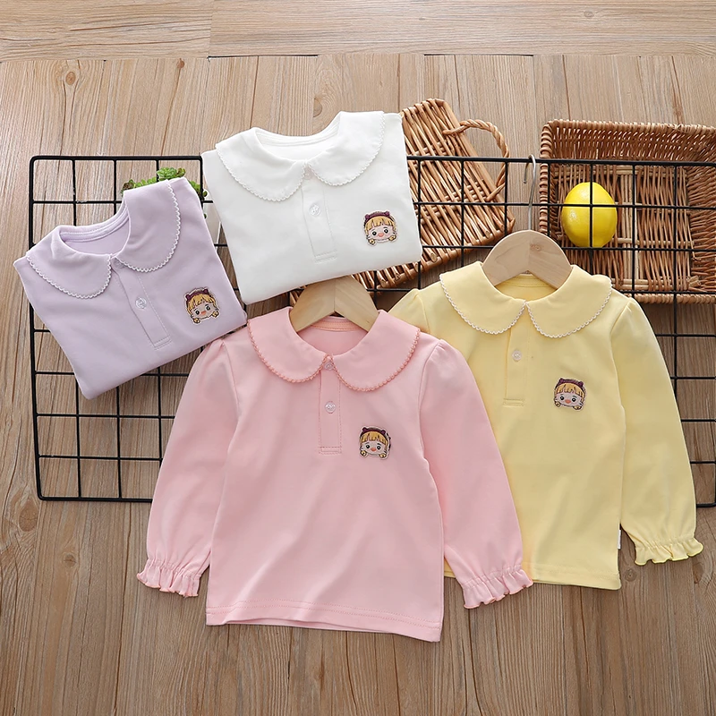 春秋娃娃领女童上衣打底衫韩版polo衫女宝宝衬衫儿童纯棉内搭