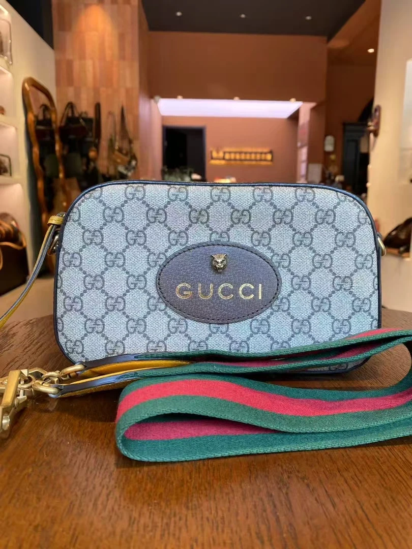 99新 GUCCI/古驰 大力中古/虎头老花相机包男女同款可单肩斜挎