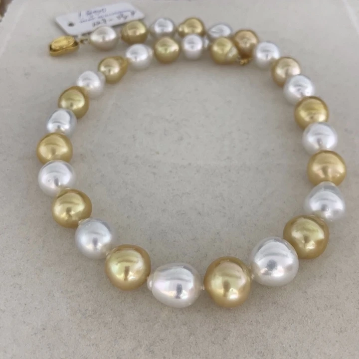 海水珍珠未镶嵌颈饰白金混彩10.7-13.9