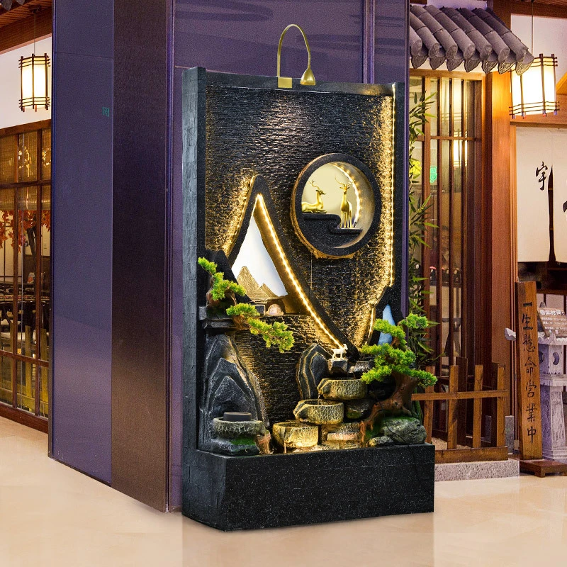 水幕墙流水屏风假山循环水水景户外鱼池玄关大堂庭院花园景观摆件