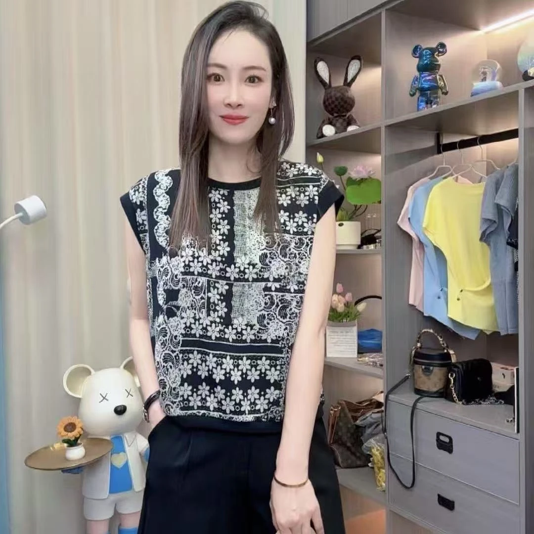 2025夏款圆领时尚百搭无袖显瘦上衣女别致抽绳小衫