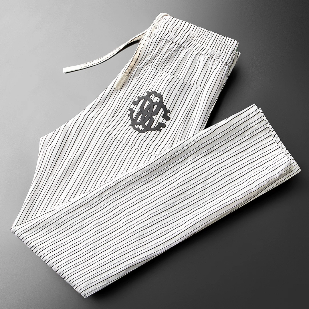 夏季薄款冰丝空调男裤英伦风轻薄冰丝男士修身运动小直筒休闲裤